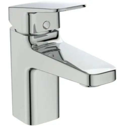 Waschtischarmatur aus chromfarbenem Material von Ideal Standard, mit flachem Hebel und klaren Linien, geeignet für moderne Waschtische.